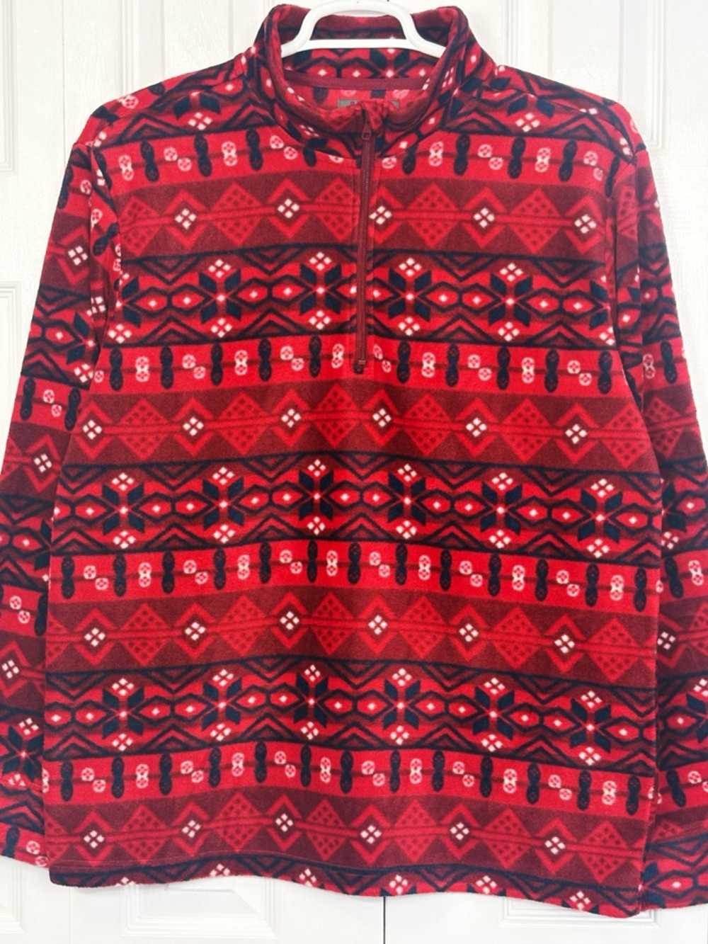 Mountain Ridge Red Multi Fair Isle Print Fleece 1/4 Zip Pullover Large